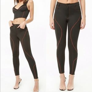 High rise contrast seam pants